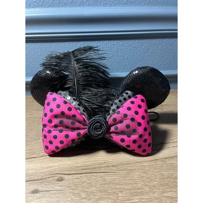 Молодежная шляпа с бантом Disney Parks Minnie Mouse Ears черная с блестками розовая в горошек - Изображение 1 из 4