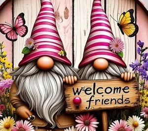 Welcome Friends Gnome Door or Wreath Sign - Picture 1 of 12