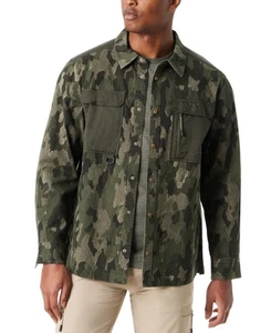 Bass Outdoor Shirt Jacket Men's Medium Camo Green Relaxed Fit Worker Stretch - Picture 1 of 6