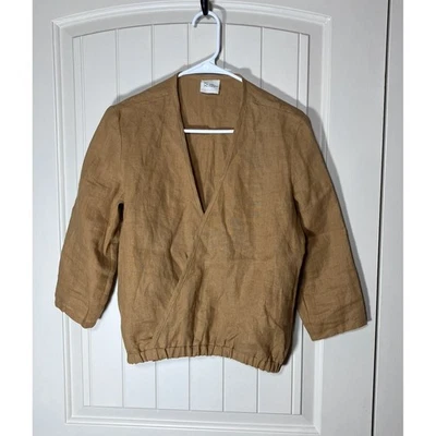 KK Linen Handmade Studio Linen Kimono Jacket Mustard Wrap Top Lithuania M Simple - Image 1 of 4