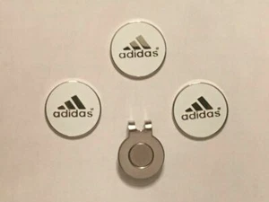 (3) Adidas 1" Flat Coin Style Golf Markers W/ Bonus Hat Clip - Quality Made! - Picture 1 of 1