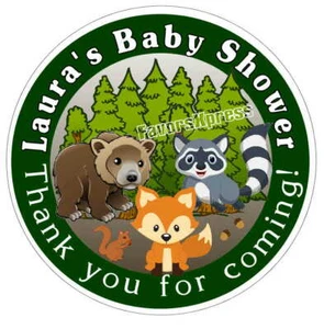 PEGATINAS DE FAVORES BABY SHOWER ANIMALES DEL BOSQUE ETIQUETAS para piruletas, bolsas de regalos - Imagen 1 de 1