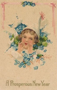 NEUJAHR - Kind mit spitzem Hut Eine erfolgreiche Neujahrspostkarte - 1909 - Bild 1 von 2