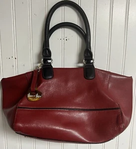 Barr + Barr New York Bag Genuine Leather Red With Black Handles Handbag - Picture 1 of 9