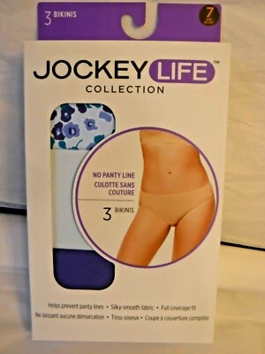 Jockey Life 3 Bikinis Size 7 Womens panties No Panty Line  Blue Floral Mix - Image 1 of 4