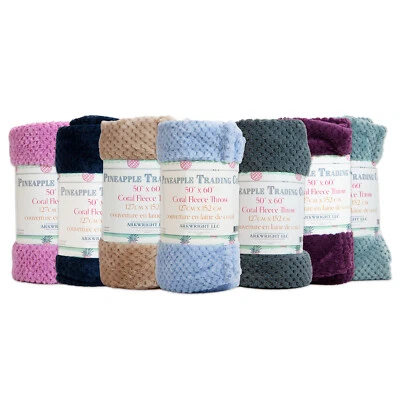 Bulk Lot of 12 Pineapple Coral Fleece Throw Blankets - 50 x 60 Assorted Colors - Image 1 of 4