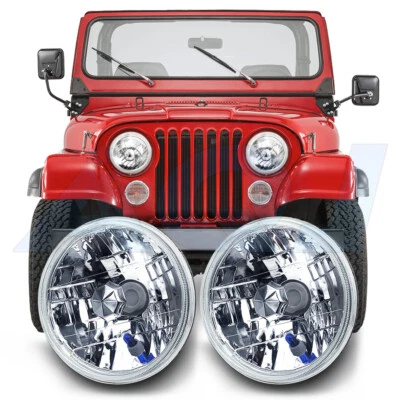 Par de faros redondos de 7 pulgadas con carcasa de vidrio sellado lentes transparentes para jeep Foto 1 de 4