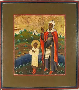 ANTIQUE RUSSIAN ICON OF ST.ULITTA and KYRIC 1850 - Picture 1 of 7