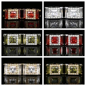 Men Square Rhinestones Studded Cuff Links Boxed Shiny Sparkle Crystals Cufflinks - Picture 1 of 8