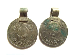 2 vintage Large tribal Islamic crescent moon star silver coin pendants 52269 - Picture 1 of 3
