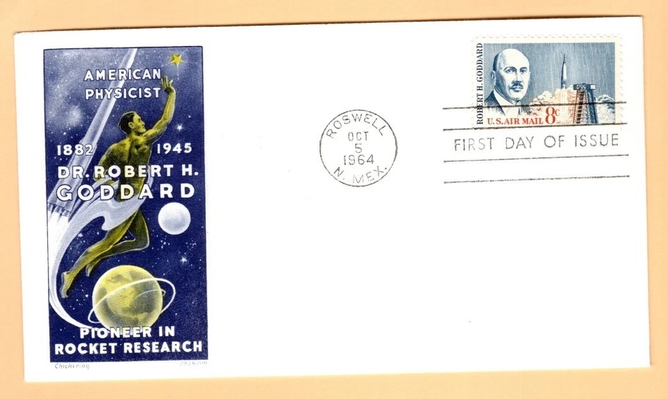 1964 Airmail 8c Robert Goddard  C64 FDC with Chickering/Jackson cachet - Image 1 of 1