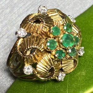 Diamond Emerald Love Knot Ring Estate Fine Jewelry Retro Pre-Owned 18K Gold - Picture 1 of 20