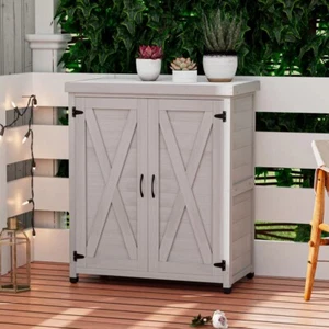 Potting Bench Storage Cabinet Metal Table Top Outdoor Patio,Outdoor Work Station - Picture 1 of 12