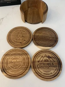 Four-piece Assorted Scripture Design Acacia Wood Coaster Set - Picture 1 of 10