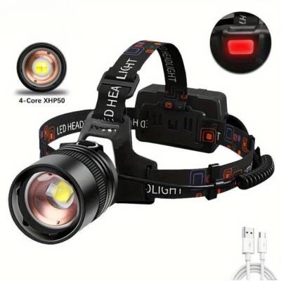 10000LM LED Headlight Outdoor Rechargeable Zoom Head Light for Camping Hiking - Image 1 of 4