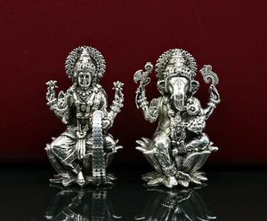 925 sterling silver idols god 2" Ganesha and laxmi statue and sculpture article - Picture 1 of 9