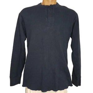 LL Bean River Driver Henley Shirt 2-Layer Thermal Blue Cotton Wool Large Canada - Picture 1 of 5