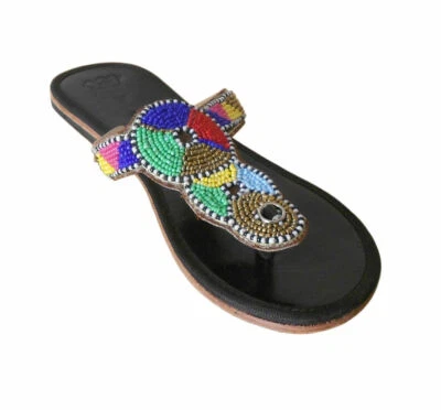 Women Slippers Indian Handmade Leather Black Flip-Flops Slip Ons Flat US 6-10 - Image 1 of 4