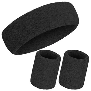 1-5 Pairs Unisex Sweat Bands- Head & Wrist Set for Gym,Cycling&Sports Activities - Picture 1 of 31