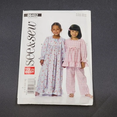 Butterick See & Sew B6402 Sewing Pattern 2016 Uncut Girls Pajamas Nightgown Sz A - Image 1 of 3