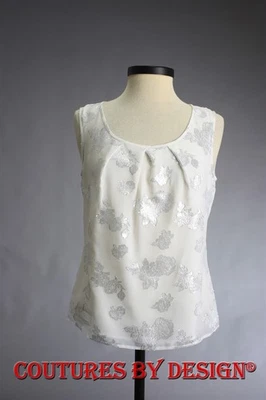 St John Knits Silk Fil Coupe Metallic Top Shell White Sz Small NWT MSRP $590 - Image 1 of 2
