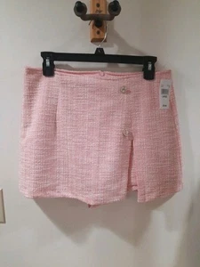 New Love Tree Mini Skort Size Juniors Large Pink White Silver Fancy Buttons Zip - Picture 1 of 8