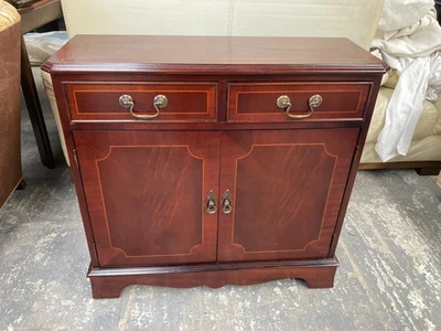 Vintage Antique Style Narrow Brown Wooden Cabinet Drawers Hall Console Table - Image 1 of 4