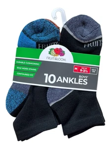 Fruit of the Loom Boys Cushioned Ankle Socks - 10 Pair - Medium 9-2 1/2 - Black - Picture 1 of 4