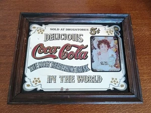 Vintage Coca-Cola Advertising Wall Mirror Wooden Frame - Picture 1 of 2