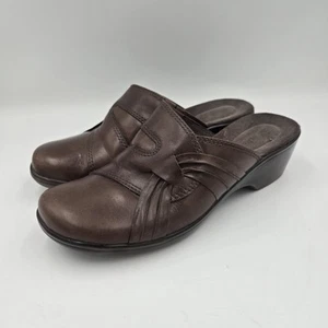 Women's Clarks Bendables Brown Leather Shoes Slip-On Mule Clogs Size 7 M - Picture 1 of 9