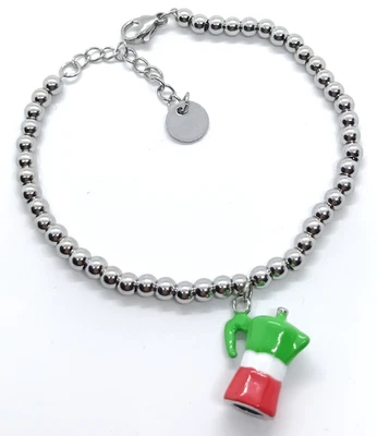 Bracciale donna con ciondolo caffettiera smalto tricolore italia - Immagine 1 di 4