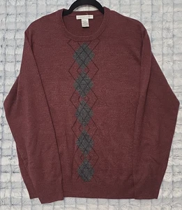 Geoffrey Beene Red Argyle Sweater Men's Large Lightweight Knit Retro Heritage - Picture 1 of 3