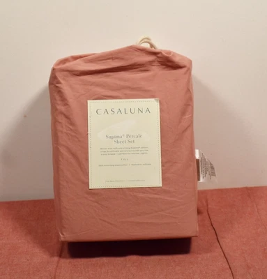 Casaluna 250 Thread Count Washed Supima Percale Solid Sheet Set Rose Full* - Image 1 of 3