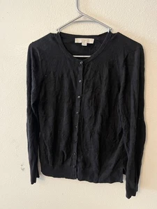 Cárdigan suéter para mujer talla mediana negro LOFT. Manga Larga En Buen Estado - Imagen 1 de 5