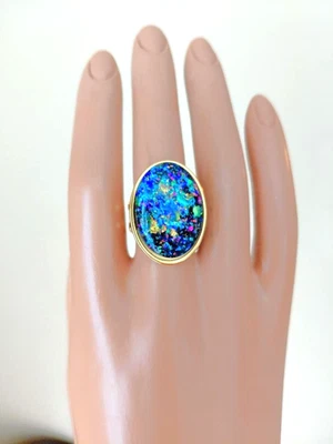 Opal Ring Jewel Fire Resin Opal Ring Silver Stainless-Steel or 18KGP Stainless - Image 1 of 4