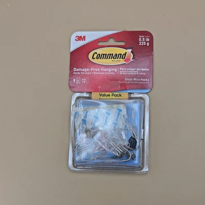 3M Command 9 pequeños ganchos de alambre 12 tiras adhesivas colgador de pared PAQUETE DE VALOR 17067 Foto 1 de 4