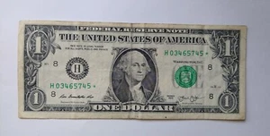1 $ One Dollar Schein STAR NOTE Serie 2013 S/N H03465745 * kostenloser Versand - Bild 1 von 2