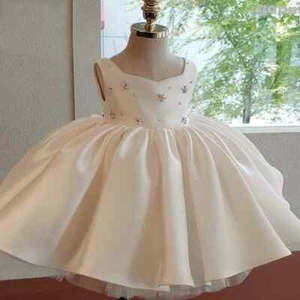 Girl Dress Baby Kids Satin White Ball GownsFormal Elegant Dresses Toddler Frocks - Picture 1 of 10