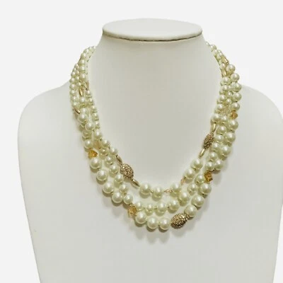 Collar Chicos Imitación Perla Estrás Blanco 3 Hilos Cuentas Unisex Cuentas Foto 1 de 3