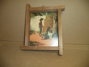 Vintage Tramp Art Holz Bilderrahmen mit Jim Daly Druck Schattenkasten Typ Rahmen - Bild 1 von 4