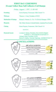 USPS FDC Ceremony Program #3054 C1E1 Yellow Rose Americover 3 Show Cancels 1997 - Picture 1 of 7