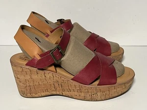Kork Ease Red Leather Cork High Wedge Heel Sandals Buckle Strap Size 9 New NWOB - Picture 1 of 13