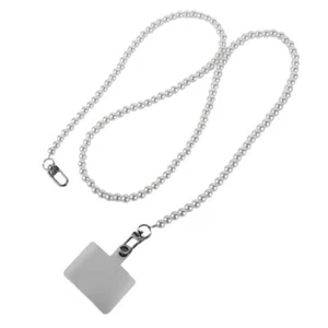 White Pearl Phone Lanyard Acrylic Beaded Anti-Lost Phone Charm Chain Crossbody - Picture 1 of 7