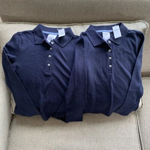 Lot of 2 School Uniform Long Sleeve Polo Shirt Size Small GAP Navy Blue Classic - Picture 1 of 4