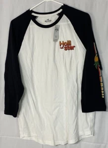 NWT Hollister Graphic Long Sleeve Tee T-Shirt Size XL White/Black w/Logo & Palm - Picture 1 of 6