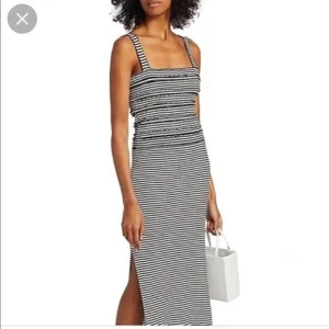 Derek Lam 10 Crosby Nellie Lettuce Trim Midi Dress Black Gold White Stripe 4 SM - Picture 1 of 10