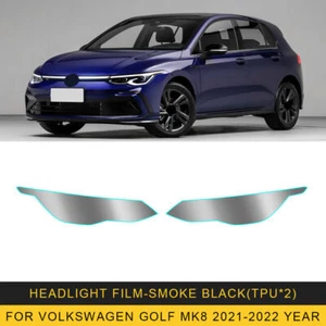 LH+RH Smoke TPU Headlight Protective Precut Film Sticker For VW Golf MK8 2021-22 - Picture 1 of 13