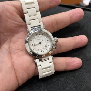 CARTIER Pasha Sea Timer Watch SS x Rubber Date Quartz SLIIVER w/ boxed - Picture 1 of 6
