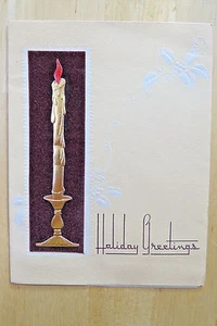 GOLD CANDLE ON VELVET VINTAGE PRE 1950 SIGNED CHRISTMAS HOLIDAY CARD by ARTISTIC - Picture 1 of 4