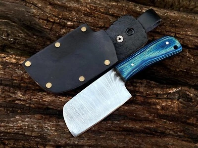 SHARDBLADE Custom Handmade Damascus Steel HUNTING MINI MEAT CLEAVER KNIFE+Sheath - Image 1 of 4
